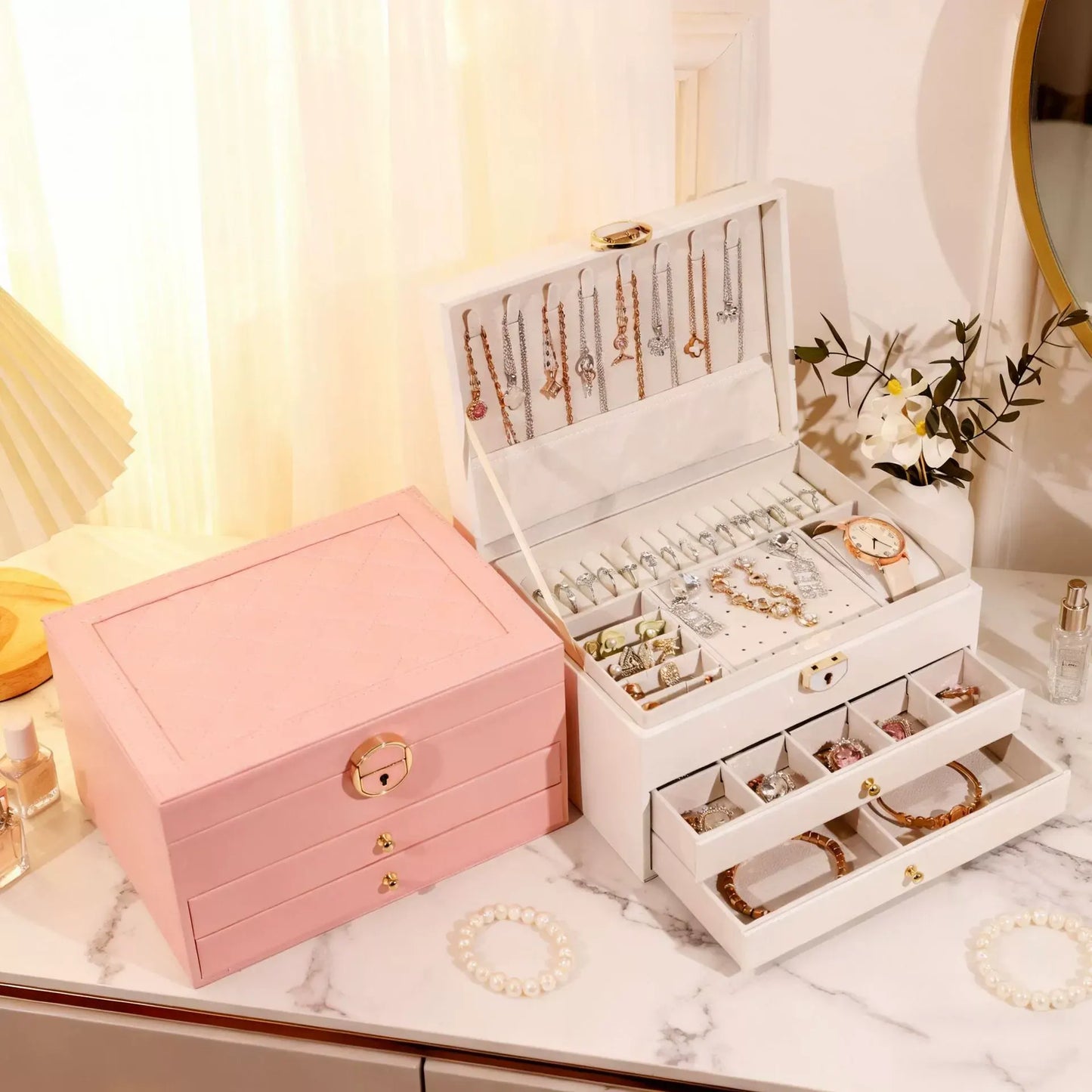 Lockable Jewelry Storage Case - Mother's Day Gift Organizer Box
