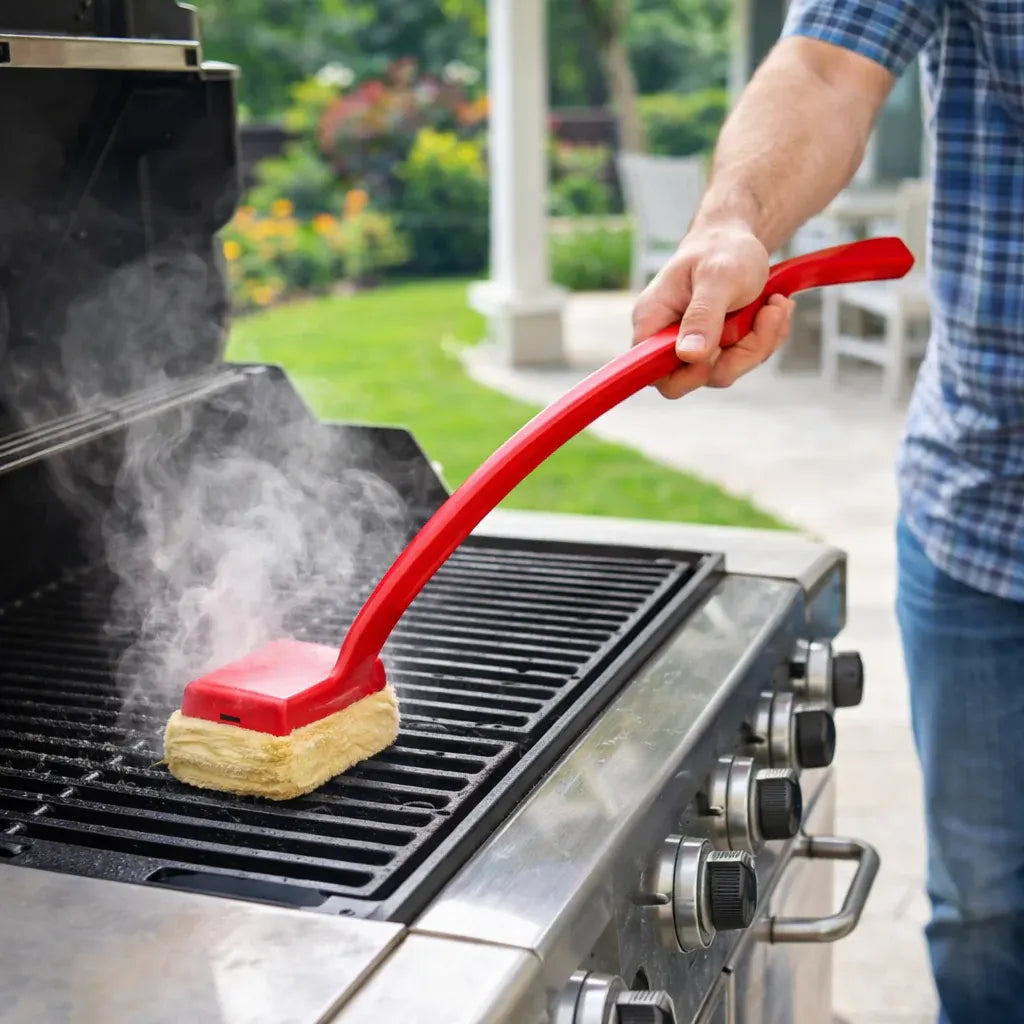 Long Handle Steam BBQ Grill Scrub Brush Cleaning Pad