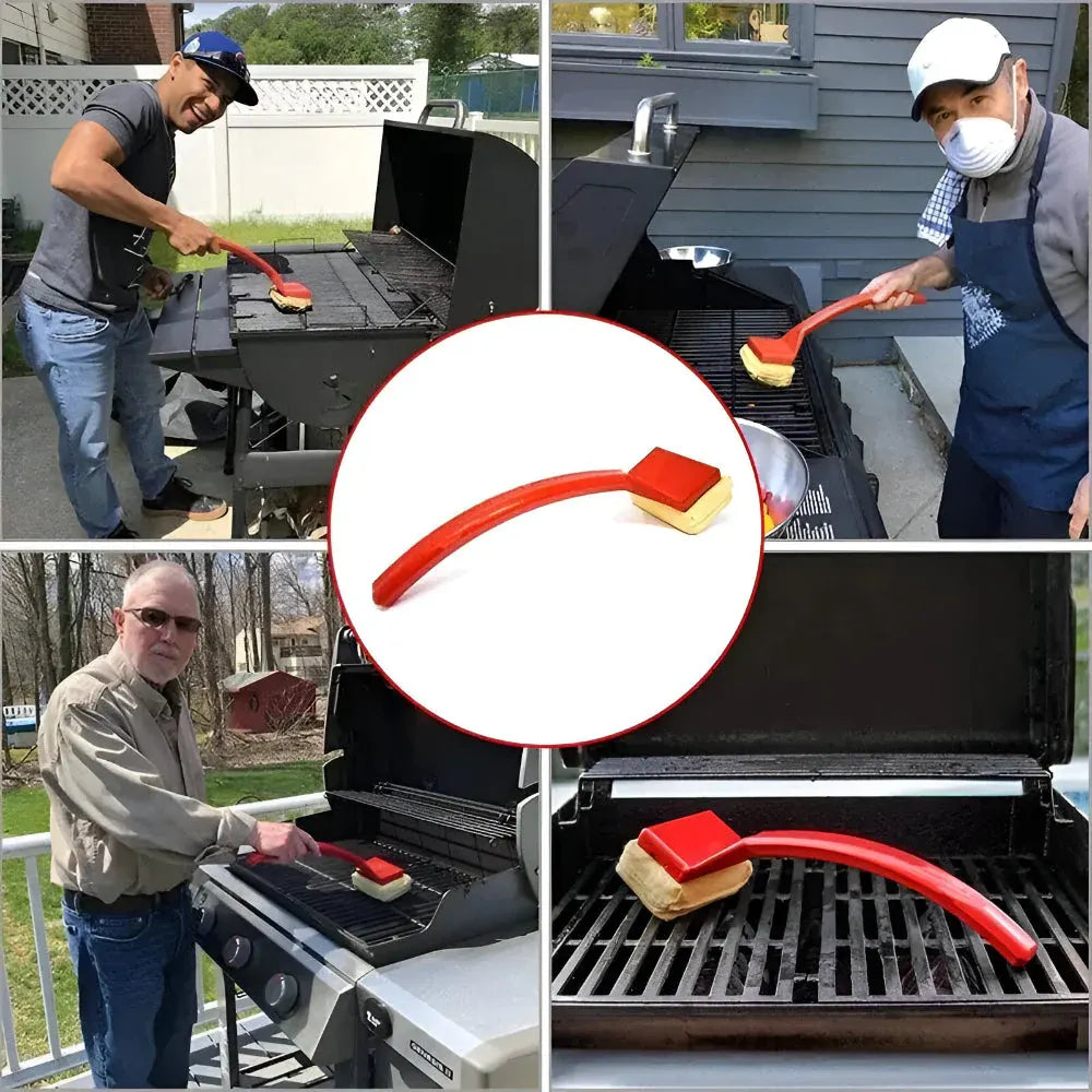 Long Handle Steam BBQ Grill Scrub Brush Cleaning Pad