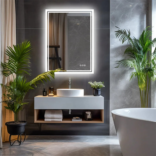 LuvoGlow Frameless LED Bathroom Mirror with Dimmable Anti-Fog Feature