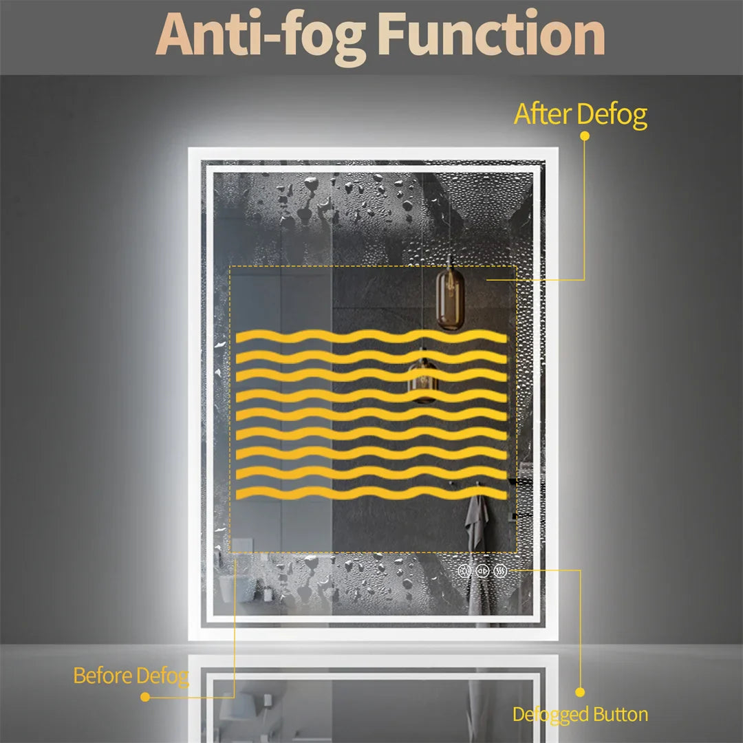 LuvoGlow Frameless LED Bathroom Mirror with Dimmable Anti-Fog Feature