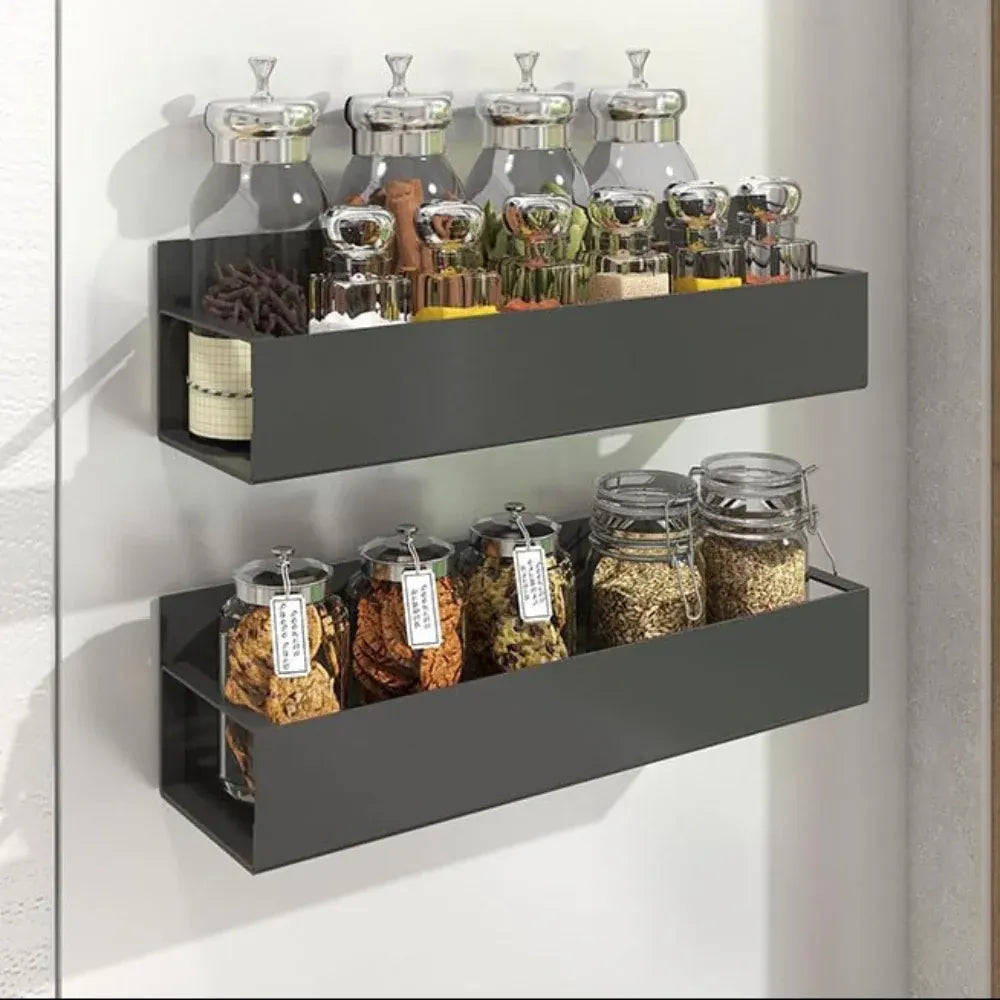 Magnetic Spice Rack Organizer Metal Wall-Mounted Refrigerator Storage Shelf