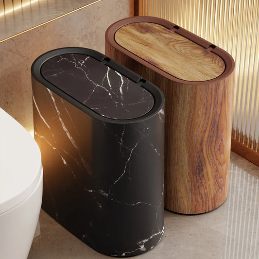Marble Pattern Waste Bin | Modern Lidded Trash Can for Bathroom & Kitchen