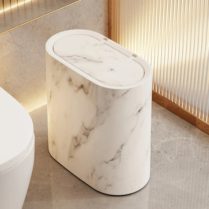 Marble Pattern Waste Bin | Modern Lidded Trash Can for Bathroom & Kitchen