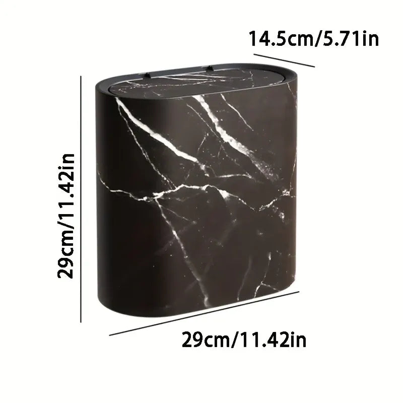 Marble Pattern Waste Bin | Modern Lidded Trash Can for Bathroom & Kitchen