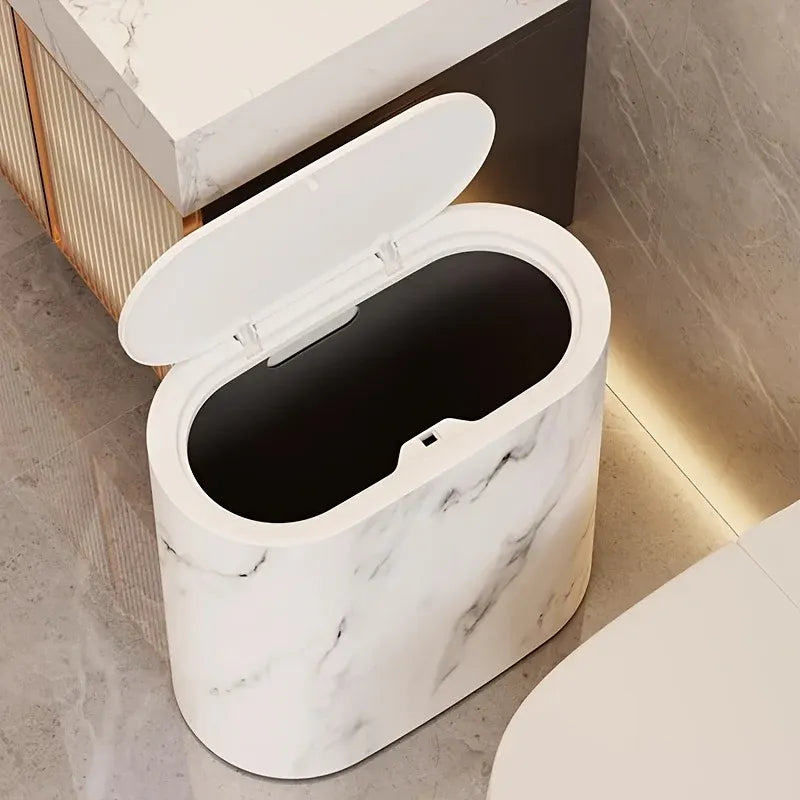 Marble Pattern Waste Bin | Modern Lidded Trash Can for Bathroom & Kitchen