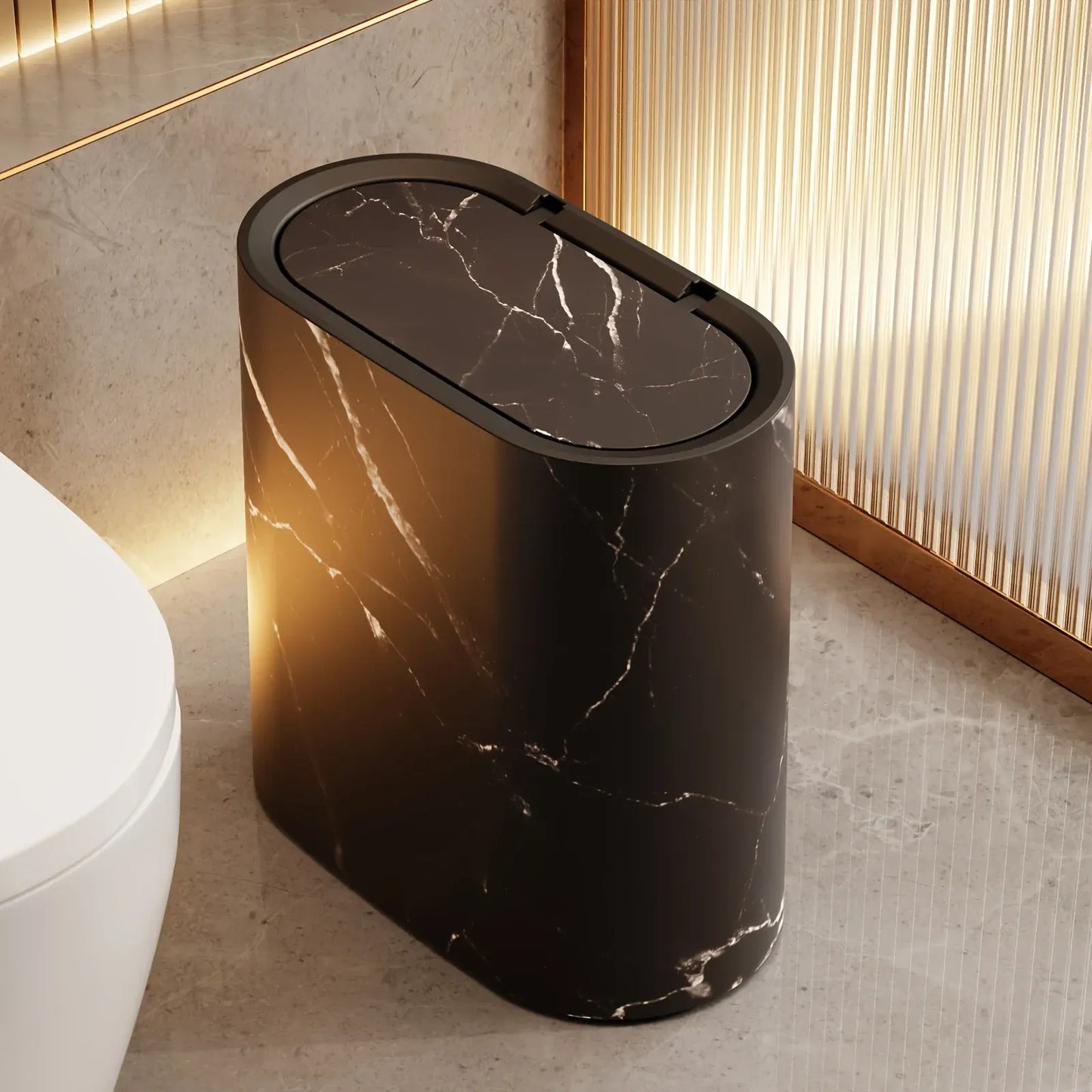 Marble Pattern Waste Bin | Modern Lidded Trash Can for Bathroom & Kitchen