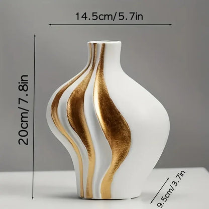 Modern Ceramic Vase in Black & White with Gold Accents – Elegant Tabletop and Mantelpiece Decor