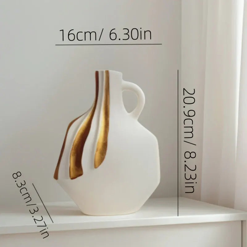 Modern Ceramic Vase in Black & White with Gold Accents – Elegant Tabletop and Mantelpiece Decor