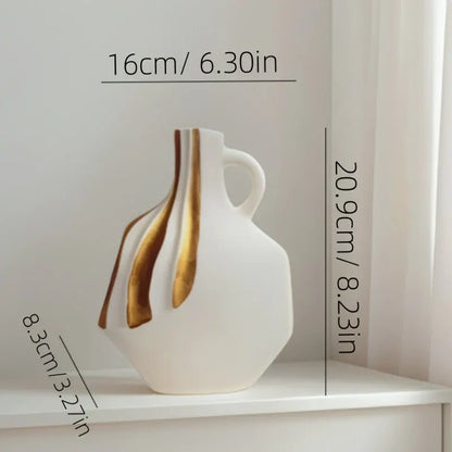 Modern Ceramic Vase in Black & White with Gold Accents – Elegant Tabletop and Mantelpiece Decor