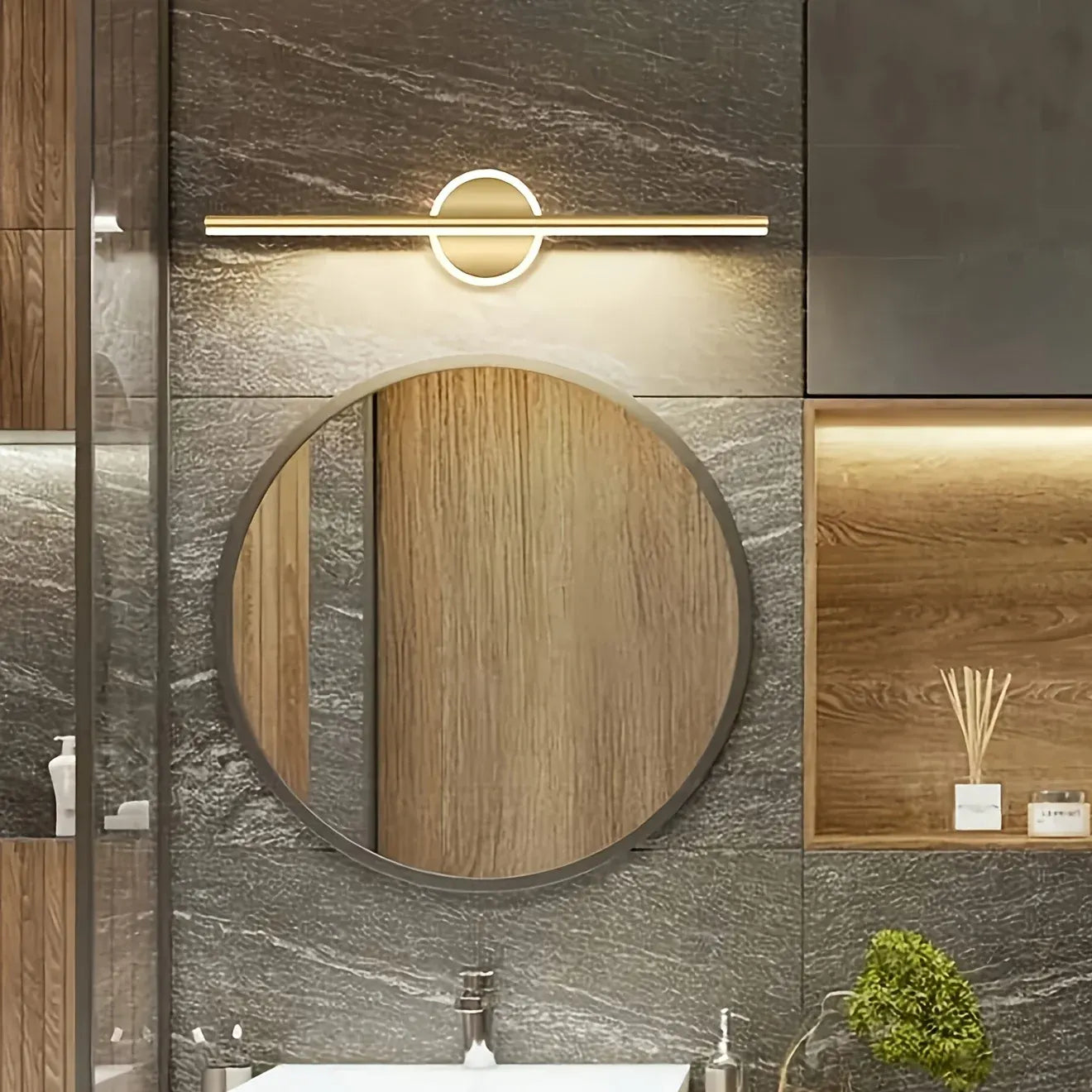 Modern LED Wall Mirror Light | Sleek Black & Gold Sconce Lamp