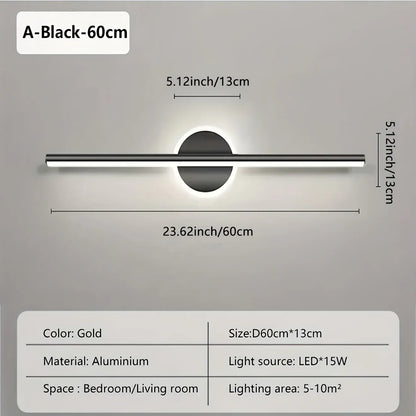 Modern LED Wall Mirror Light | Sleek Black & Gold Sconce Lamp