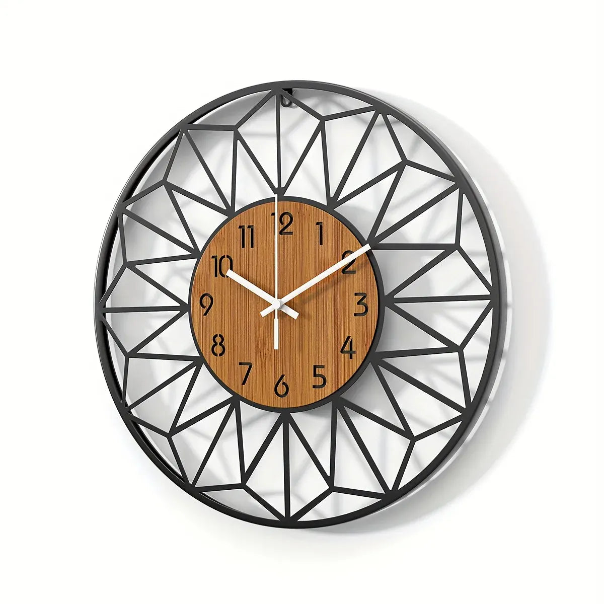 Modern Metal Wall Clock with Wood Grain Center Design