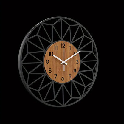 Modern Metal Wall Clock with Wood Grain Center Design