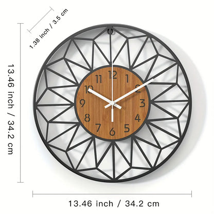 Modern Metal Wall Clock with Wood Grain Center Design