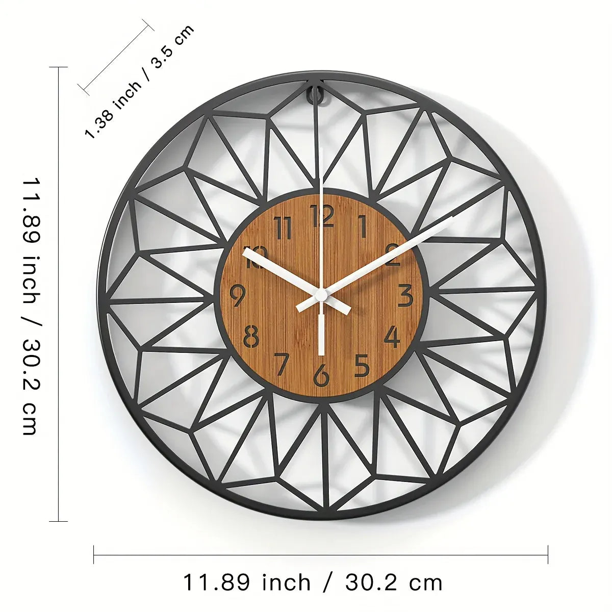 Modern Metal Wall Clock with Wood Grain Center Design