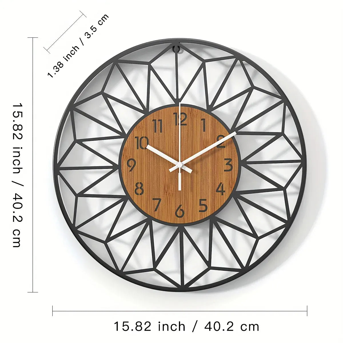 Modern Metal Wall Clock with Wood Grain Center Design