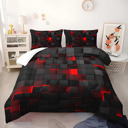 Modern Neon 3D Grid Print Bedding Quilt Cover Set for Bedroom Decor