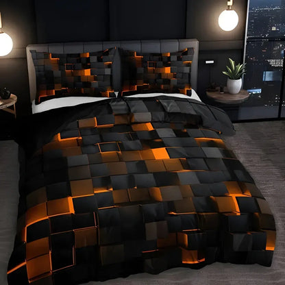 Modern Neon 3D Grid Print Bedding Quilt Cover Set for Bedroom Decor