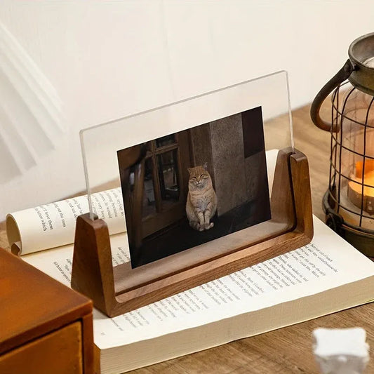 Modern U-Shaped Wood & Acrylic Picture Frame – Minimalist Tabletop Display