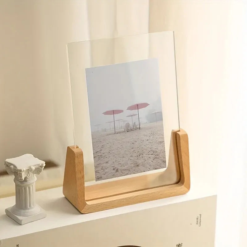 Modern U-Shaped Wood & Acrylic Picture Frame – Minimalist Tabletop Display