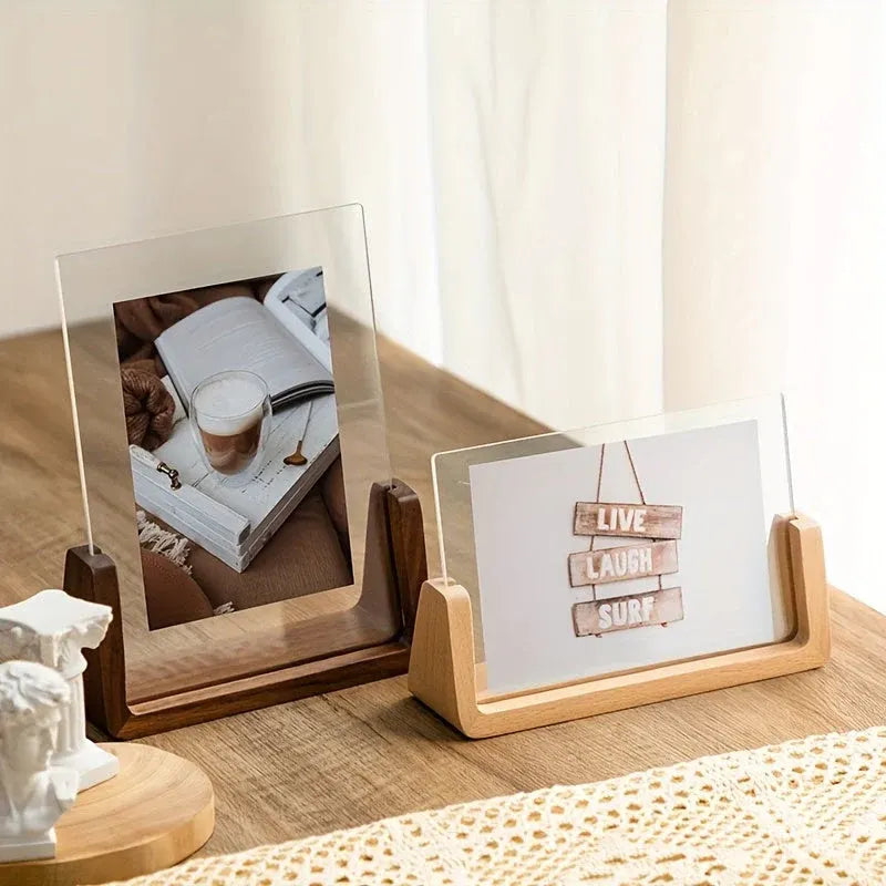 Modern U-Shaped Wood & Acrylic Picture Frame – Minimalist Tabletop Display