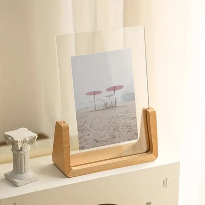 Modern U-Shaped Wood & Acrylic Picture Frame – Minimalist Tabletop Display