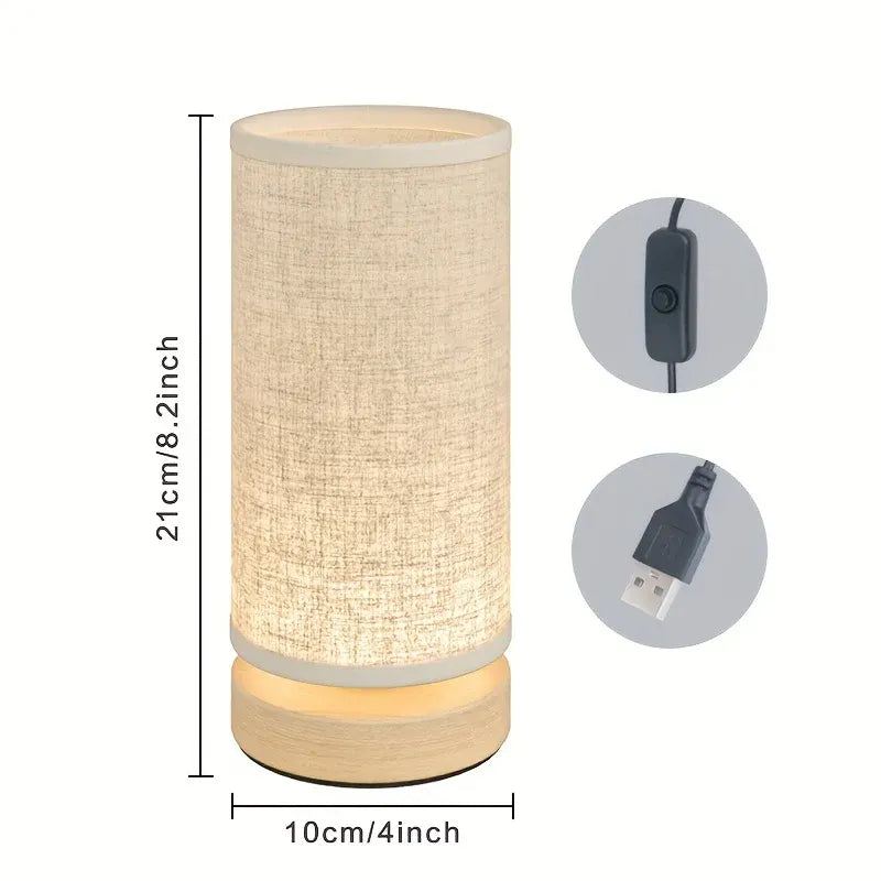 Modern Wooden Bedside Lamp with USB Charging Port