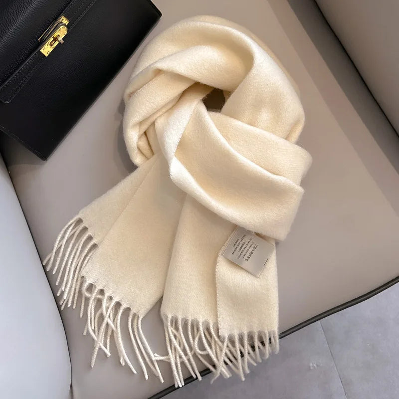 Narrow Solid Color Wool Scarf - Unisex Warm & Soft Knit