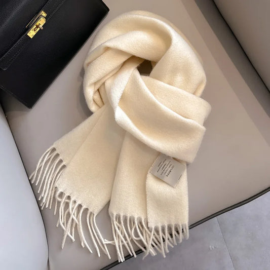 Narrow Solid Color Wool Scarf - Unisex Warm & Soft Knit