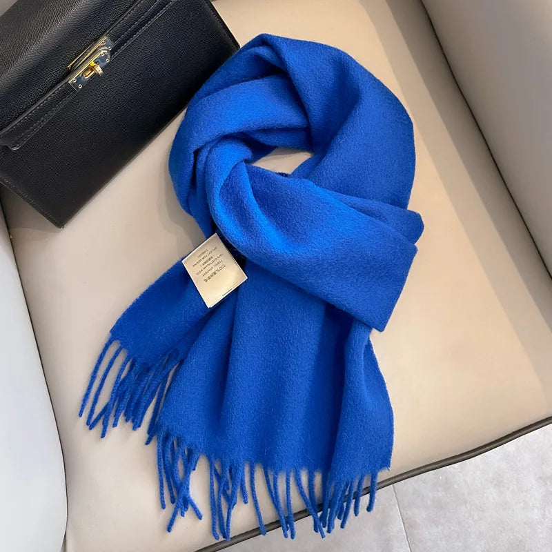Narrow Solid Color Wool Scarf - Unisex Warm & Soft Knit