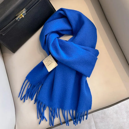 Narrow Solid Color Wool Scarf - Unisex Warm & Soft Knit