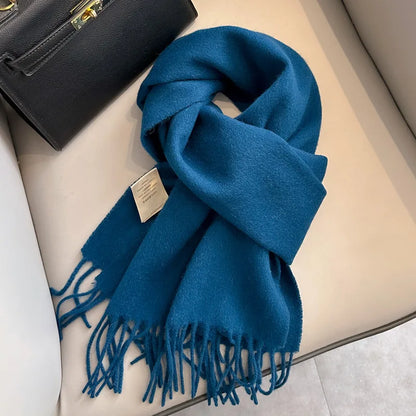 Narrow Solid Color Wool Scarf - Unisex Warm & Soft Knit