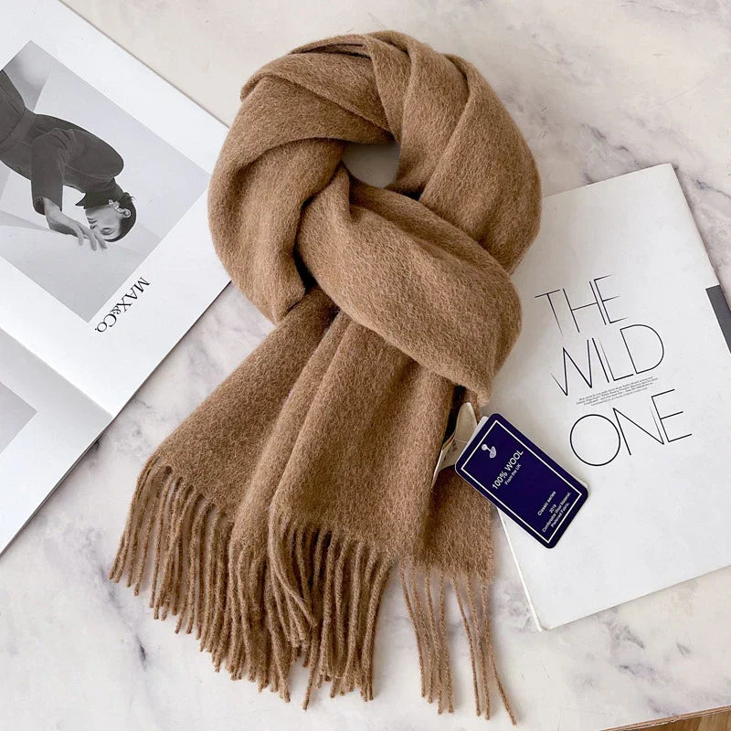 Narrow Solid Color Wool Scarf - Unisex Warm & Soft Knit