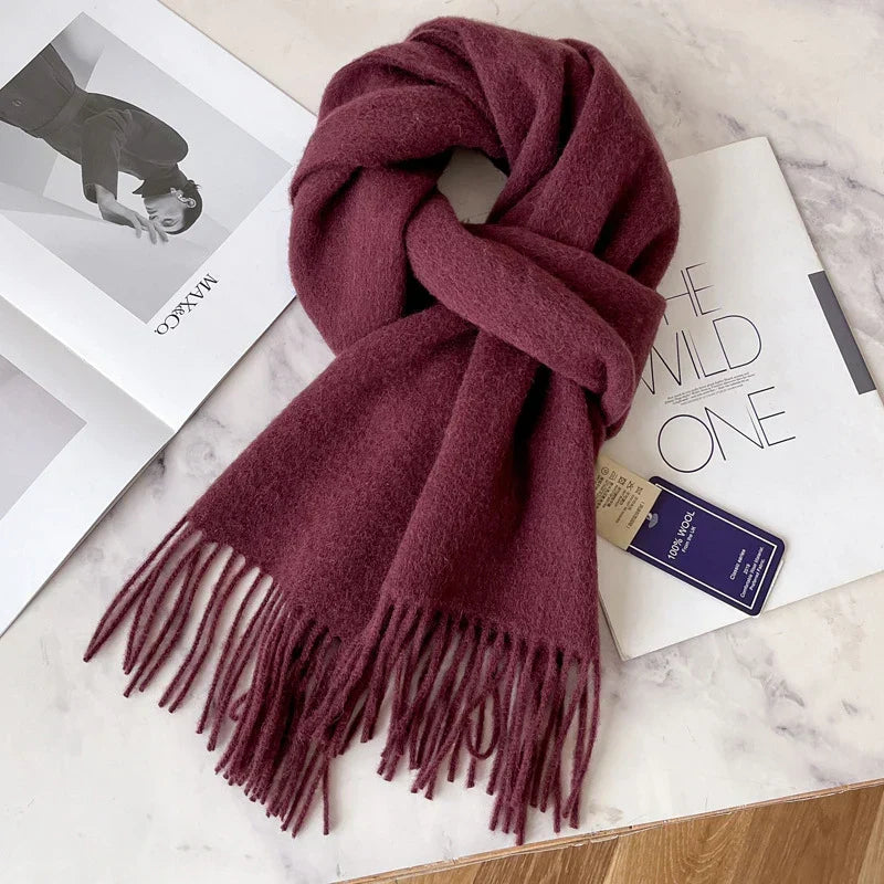 Narrow Solid Color Wool Scarf - Unisex Warm & Soft Knit