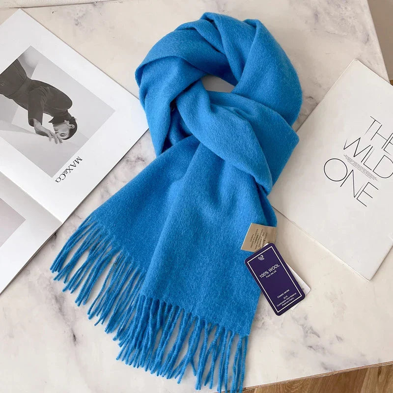 Narrow Solid Color Wool Scarf - Unisex Warm & Soft Knit