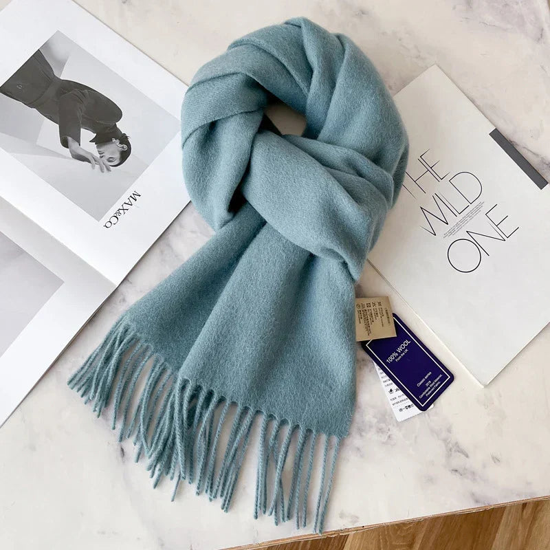 Narrow Solid Color Wool Scarf - Unisex Warm & Soft Knit