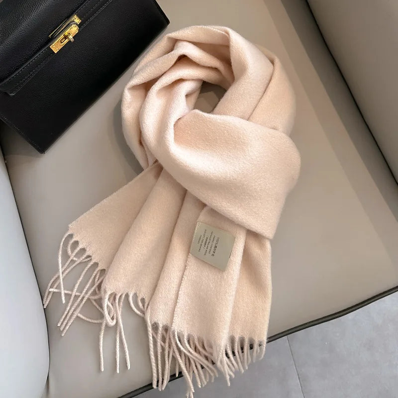 Narrow Solid Color Wool Scarf - Unisex Warm & Soft Knit