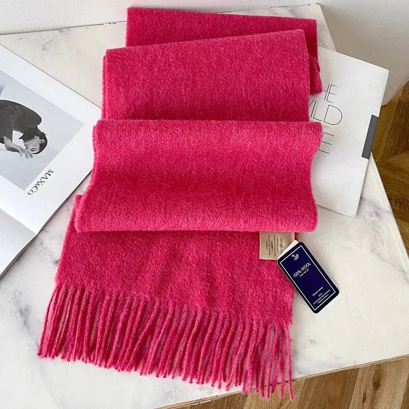 Narrow Solid Color Wool Scarf - Unisex Warm & Soft Knit