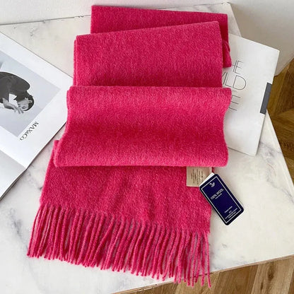 Narrow Solid Color Wool Scarf - Unisex Warm & Soft Knit