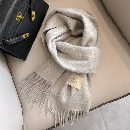 Narrow Solid Color Wool Scarf - Unisex Warm & Soft Knit