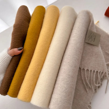 Narrow Solid Color Wool Scarf - Unisex Warm & Soft Knit