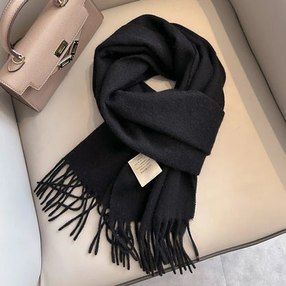 Narrow Solid Color Wool Scarf - Unisex Warm & Soft Knit
