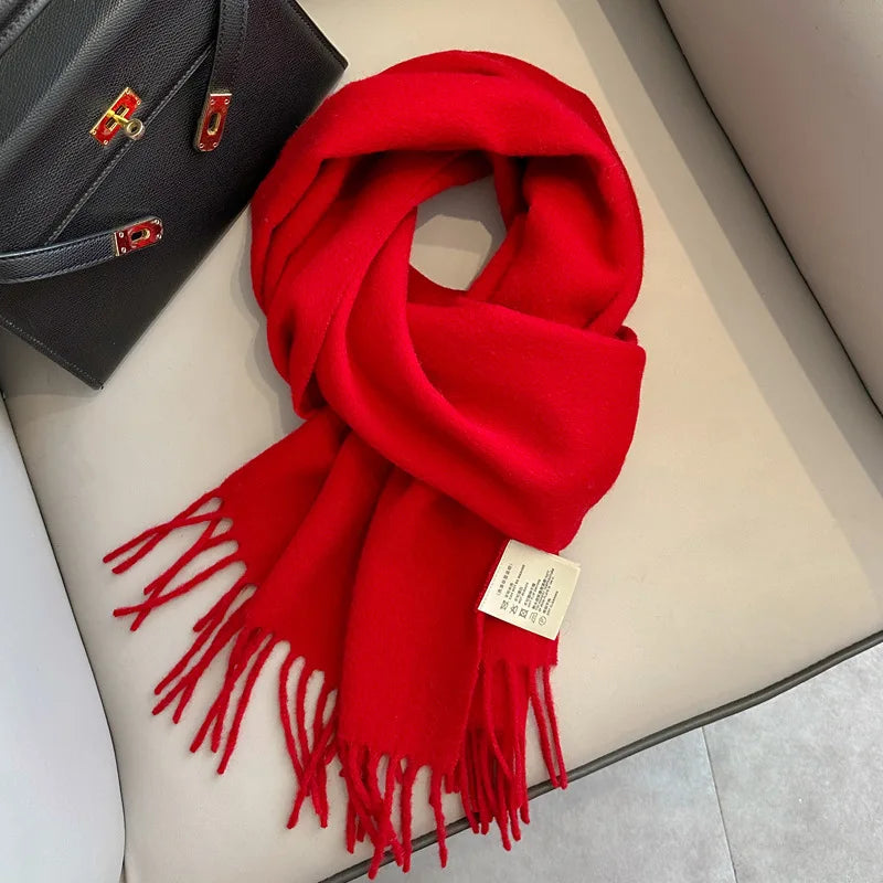 Narrow Solid Color Wool Scarf - Unisex Warm & Soft Knit