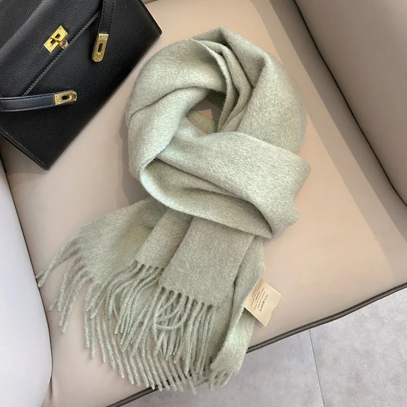 Narrow Solid Color Wool Scarf - Unisex Warm & Soft Knit