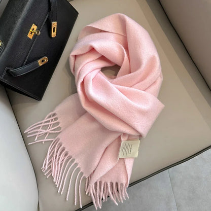 Narrow Solid Color Wool Scarf - Unisex Warm & Soft Knit
