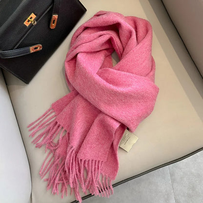 Narrow Solid Color Wool Scarf - Unisex Warm & Soft Knit