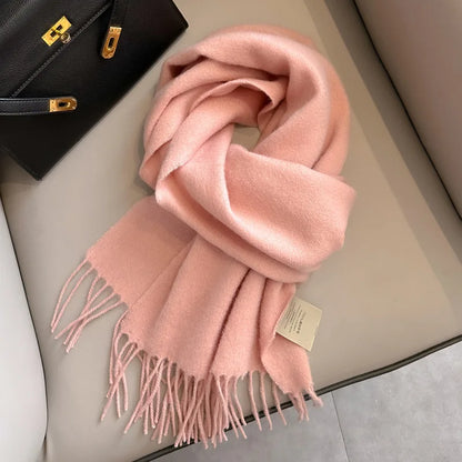 Narrow Solid Color Wool Scarf - Unisex Warm & Soft Knit