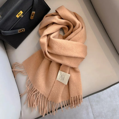 Narrow Solid Color Wool Scarf - Unisex Warm & Soft Knit