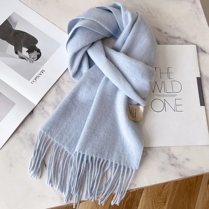 Narrow Solid Color Wool Scarf - Unisex Warm & Soft Knit